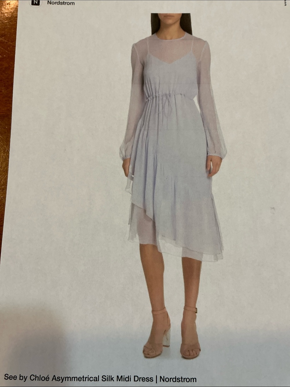 SEE BY CHLOE ASYMMETRICAL SILK  MIDI DRESS